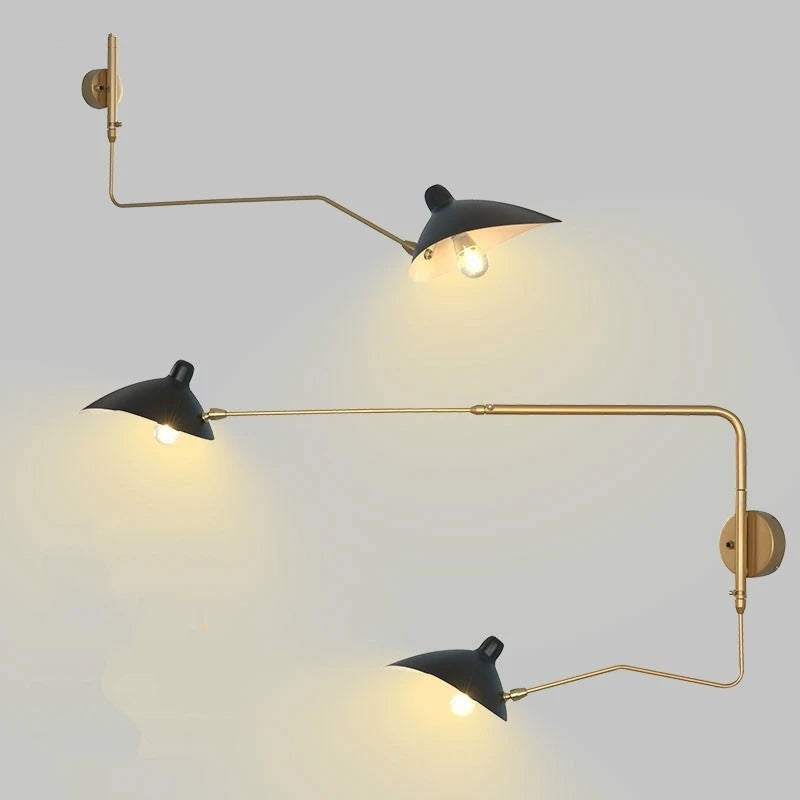 Nordic DaWn Wall Lights Spider Serge Mouille Golden Rotary Long Pole Wall Lamp Bedroom Wall Sconce Creative Living Room Fixtures