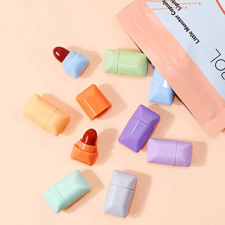 DEROL Mini Candy Matte Lipstick Kit Litter Monster Capsule Lipstick 8 Colors / Bag Velvet Lip Balm Set Student Cute Lipsticks
