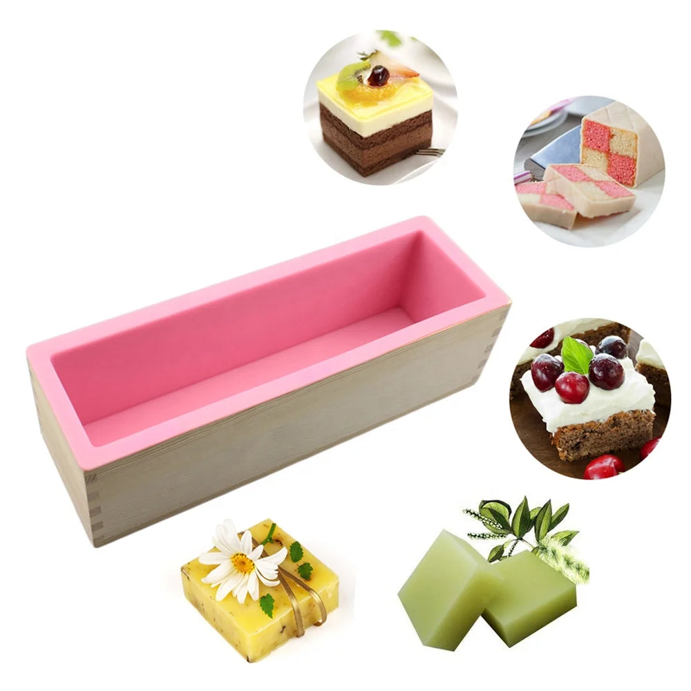 Silicone Soap Mold With Wooden Box and Lid Rectangle Silicone Making Soap DIY Soap Moulds or Cake Molds From Chinese Factory
