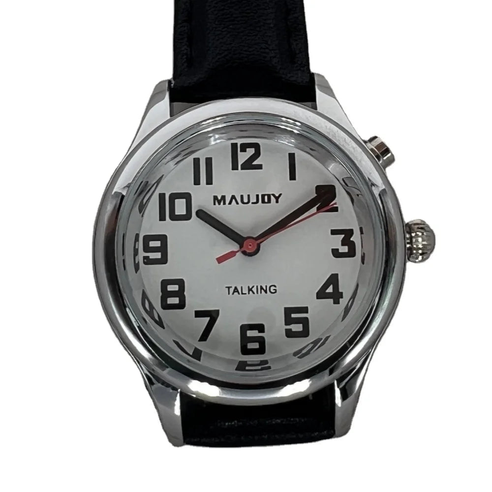 German Men's Big Numbers Easy-to-see Leather Talking Watch Play the Date Week Hour for All Occasions Perfect Gift for Family