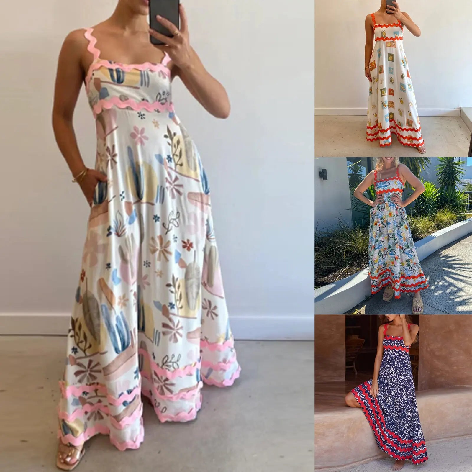 2025 New Casual New Small Floral Wave Halter Skirt High-end Word Dress