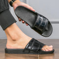 Happyslide Summer Flip Flop Slides for Men Black Pool/Beach Slippers with Canvas Upper and Cushioning Feature
