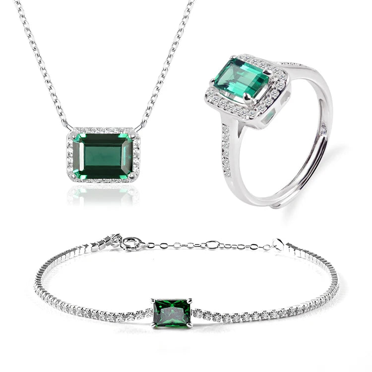 Wholesale Luxurious Jewelry Set Green Emerald 925 Jewelry Set Wedding Jewelry Set Bridal for Women