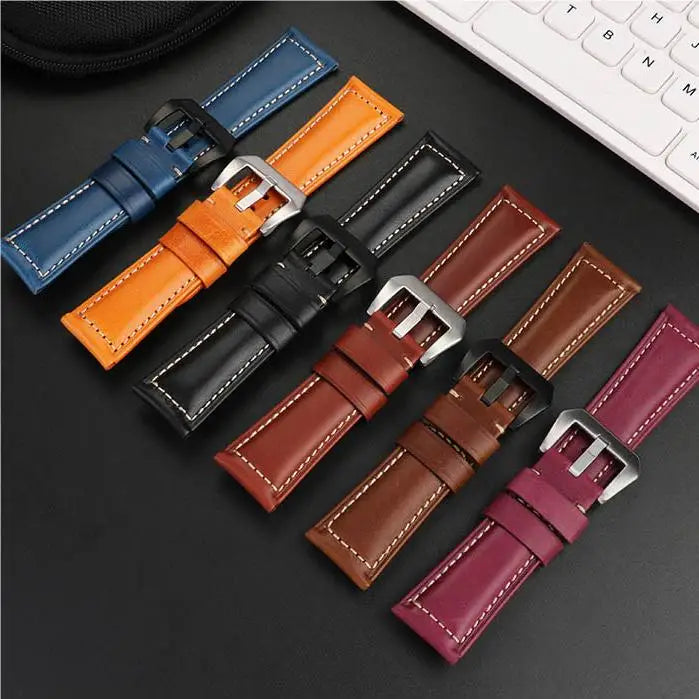 Top Layer Cowhide Genuine Leather Watch Strap 26mm Vintage Oil Wax Leather Replacement Watchband With Black Pin Buckle