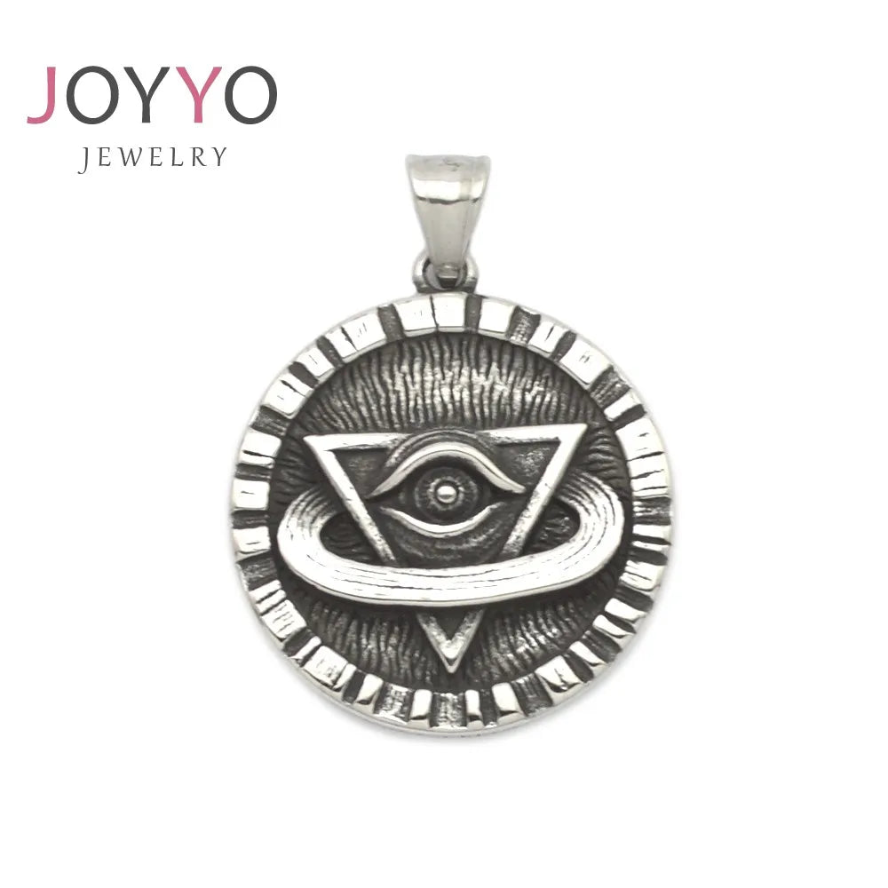 Turkish Devil Eyes Retro Necklace Stainless Steel Eye of Horus Medal Pendant for Men