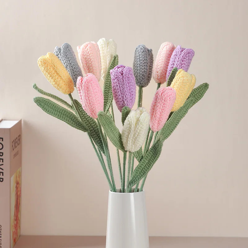 Hand-Woven Crochet Tulip Flower Knit Eternal Flower Gift Valentine's Day Present Single Tulips