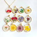 Retro Creative Birth Month Pressed Flower Pendant Natural Resin Dried Necklace