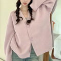 Women's Casual Autumn Winter Long-Sleeved Knit Sweater with Solid Color French V-Neck Cardigan with Loose Buttons Top Knitwear