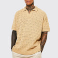 Summer Custom Loose POLO Shirt Crochet Hollow Knitting Short Sleeved Casual Oversized T Shirt V Neck Plus Size Men's Sweater