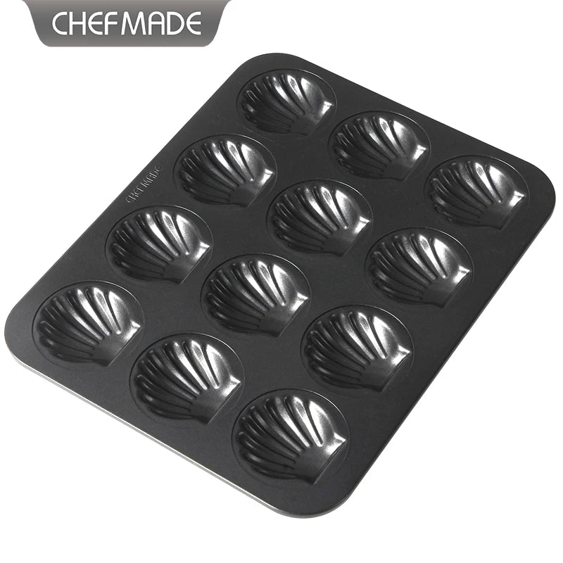 CHEFMADE WK9874 Carbon Steel Bakeware Non Stick 12 Cup Shell Madeleine Cake Pan for Oven Baking