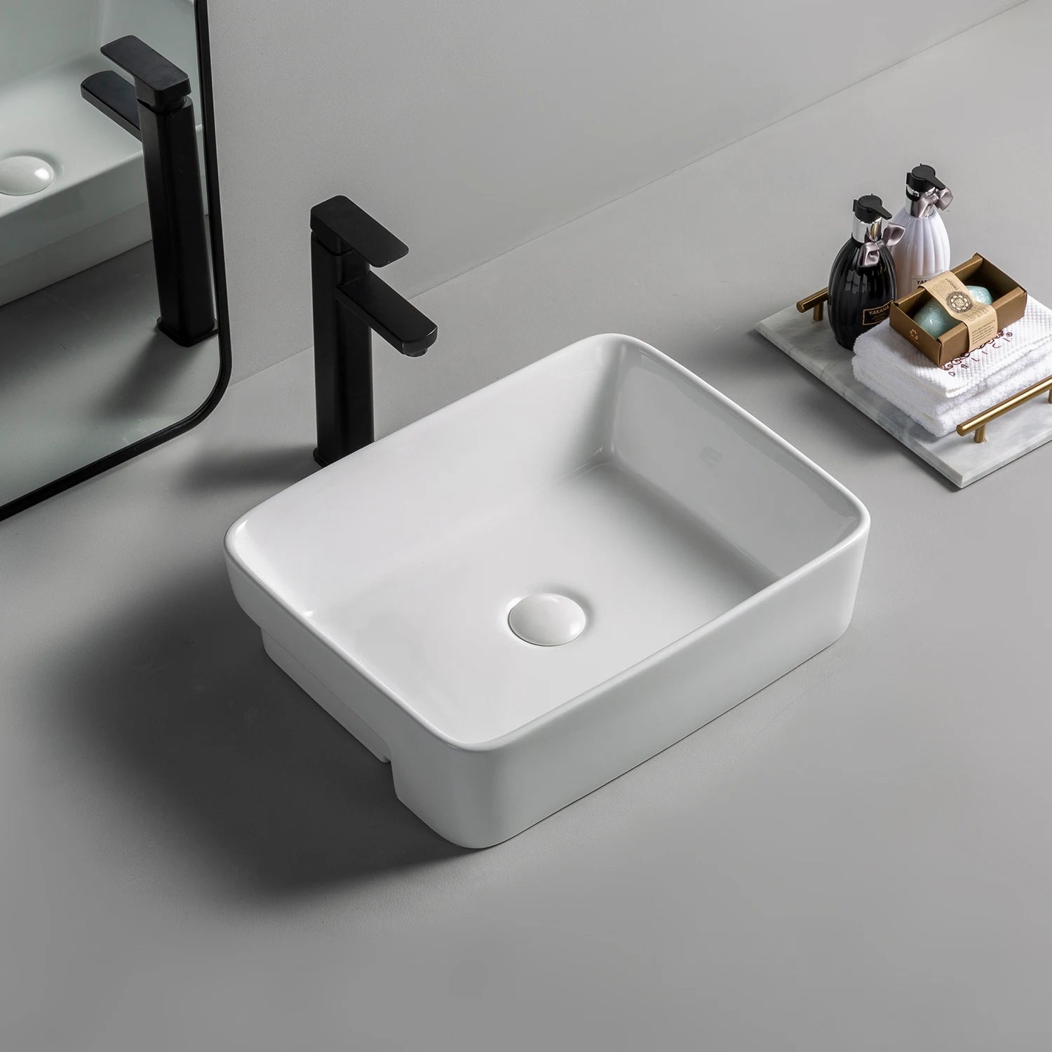 Customization 480mm Drop in Ceramic Sink Bathroom Washbasin Rectangle Wash Hand Basin Sink