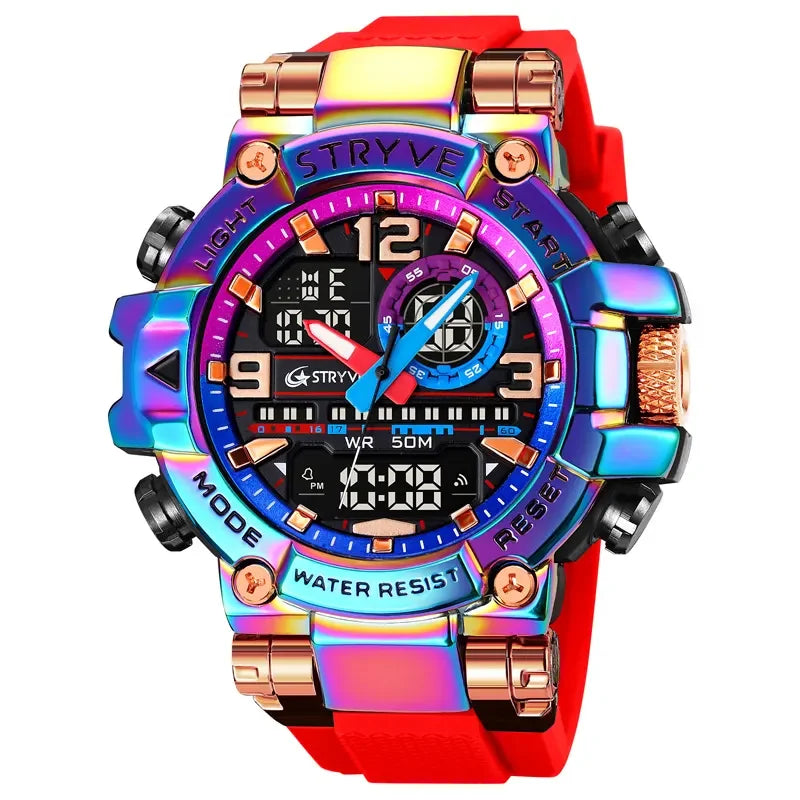 STRYVE 8025 Watch Men's Digital-Analog Dual Movement Waterproof Watches Fashion Street Party Style Sports Men's Watch