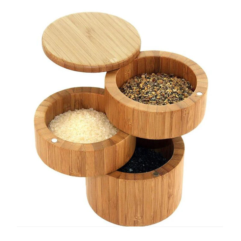 Wholesale Custom Natural Wooden Bamboo Spice Salt Box