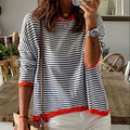 S-XXL New Knitted Round Neck Sweater Casual Fashion Stripe Contrast Design Shoulder Drop Long Sleeve Top