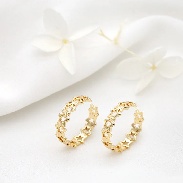 14K Gold Plated Star Shape Open Adjustable Ring Fashion Connection Star Shaped Women's Ring