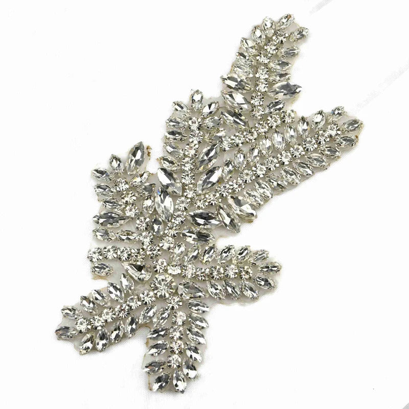 Dress Wedding Embroidery Bling Beaded Bodice 3d Crystal Rhinestone Applique Patches WRA-1037
