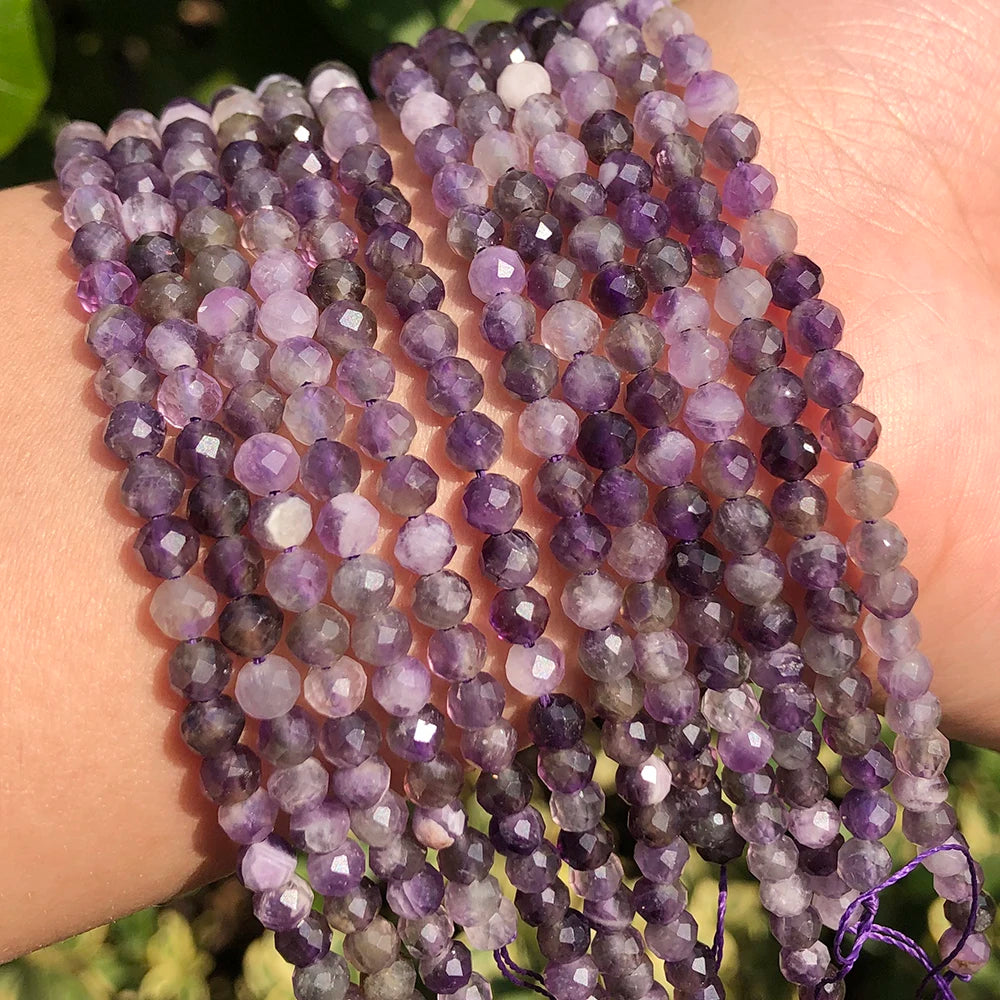 Small Size Faceted Natural Purple Amethyst Stone Beads 2/3/4mm for DIY Jewelry Making Bracelets