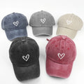 Casual Vintage Embroidered Heart Baseball Cap Wash Cotton Twill Perforated Running Cap With Metal Buckle Back Closure