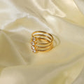 Stainless Steel Rings Women Fashion Jewelry 3 Layered 18k Gold Plated Opening Adjustable White Cubic Zircon Rings
