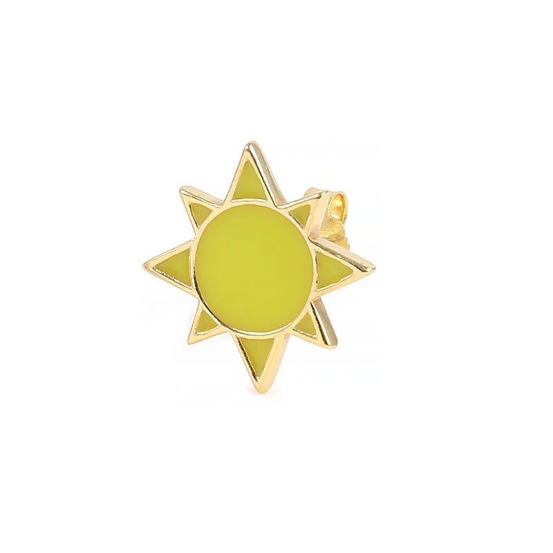 Lovely Sun Shape Enamel Gold Plated Sterling Silver Stud Earrings for Ladies-Luxury Minimalist Party Gift