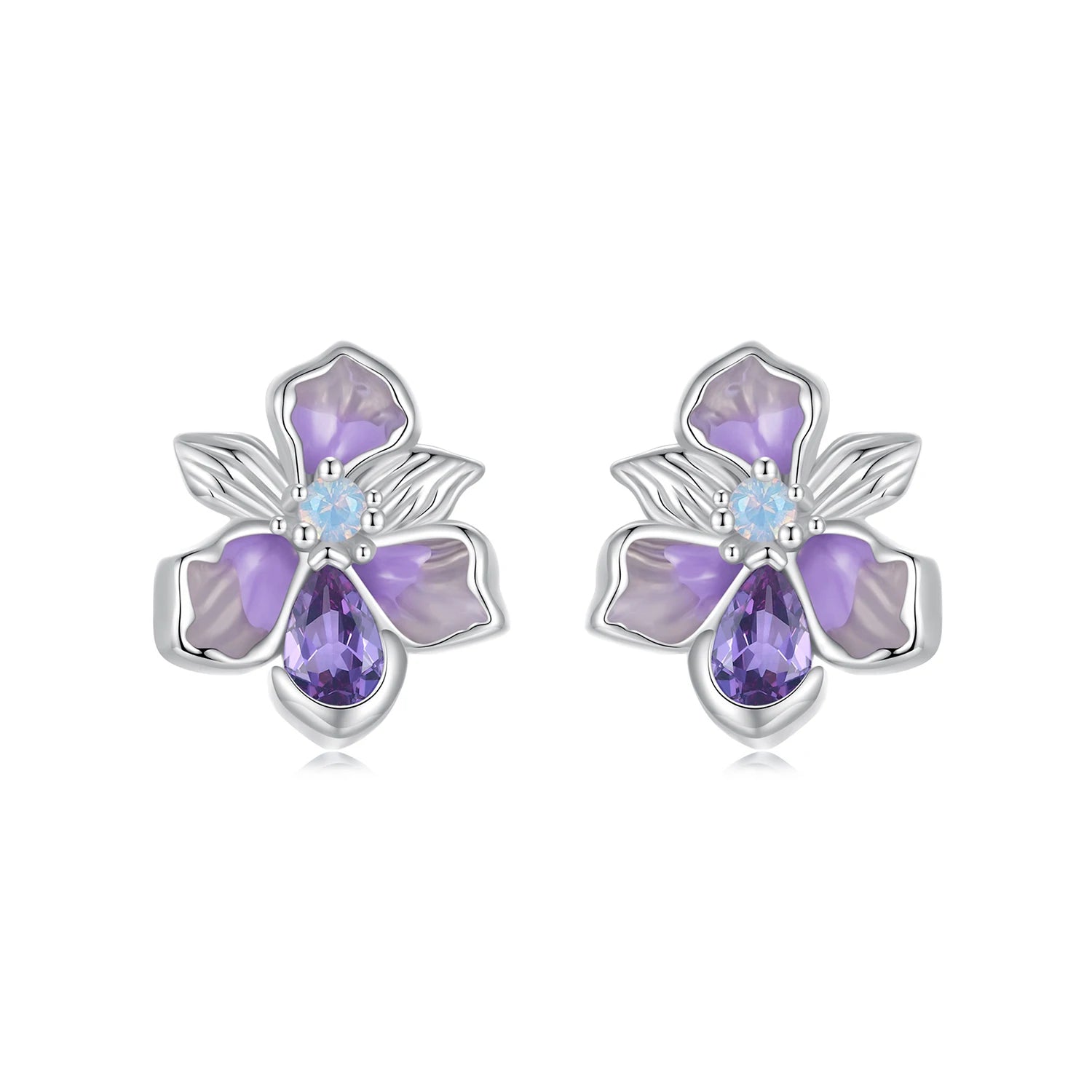 Gold Plated Iris Flower Earrings 925 Sterling Silver Dainty Opal Studs Flower Earrings for Women Birthday Gift for Girl BSE1152