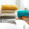 Amity Customized European Knitted Tassel Blanket Home Living Room Multi Functional Polyester Acrylic Sofa Blanket