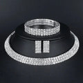 JLN4528 European and American Jewelry Set Multi Rows Rhinestones Choker Necklace Earrings Bracelet Set for Wedding