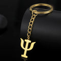 100% Stainless Steel Cheap Wholesale Custom Vintage Waterproof Carabiner Psychology Symbol Greek Letter 'psi' Keychain for Men