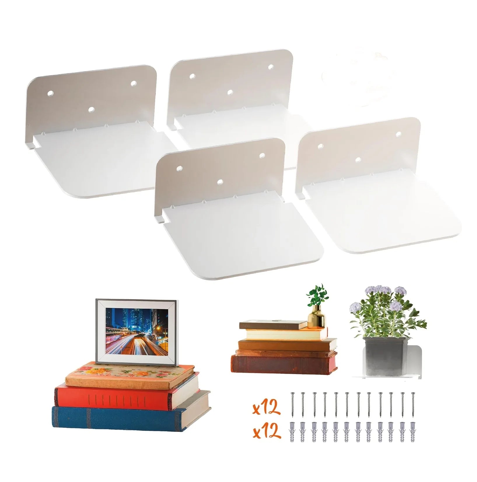 Floating Bookshelf for Wall Heavy Duty Book Organizer Metal Rustproof Hanging Book Shelves