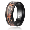 POYA Meteorite and Gold Leaf Wedding Band 8mm Hammered Mens Black Unique Tungsten Engagement Rings