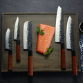 5pcs Aus10 High Carbon 3-layer Steel Mkuruti Wooden Handle Handmade Black Blade Chef Nakiri Santoku Paring Kitchen Knife Set