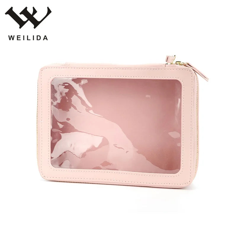 Women's TPU Fashion Makeup Case Eco-Friendly Large Storage Zipper Pouch Waterproof Portable Solid Color Compact Travel Cosmetic