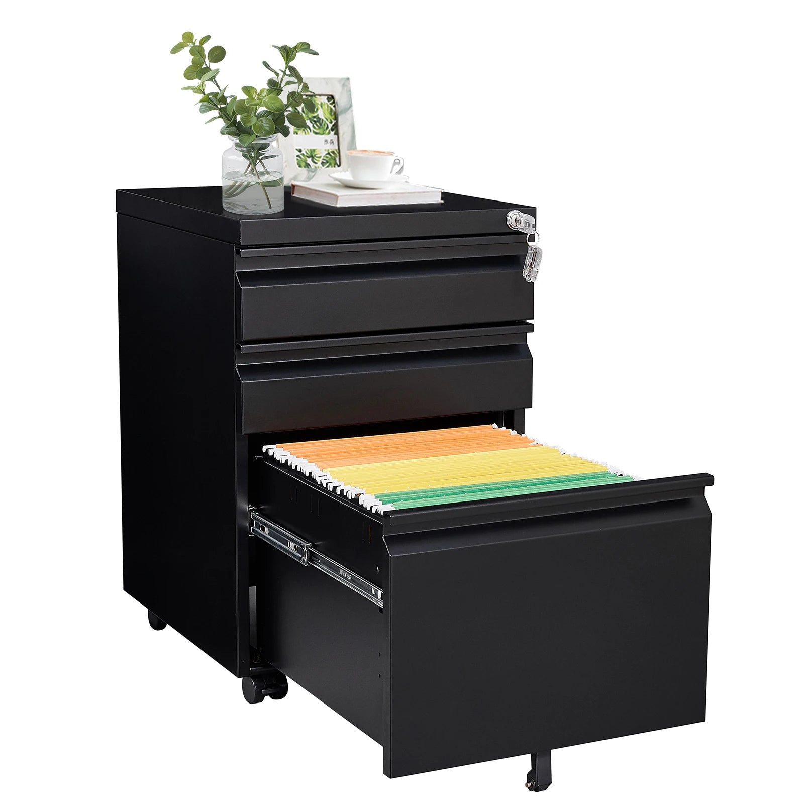 3 Drawer Home Office File Cabinet Under Desk Storage Filing Pedestal Small Rolling Cabinet for Legal Letter and A4