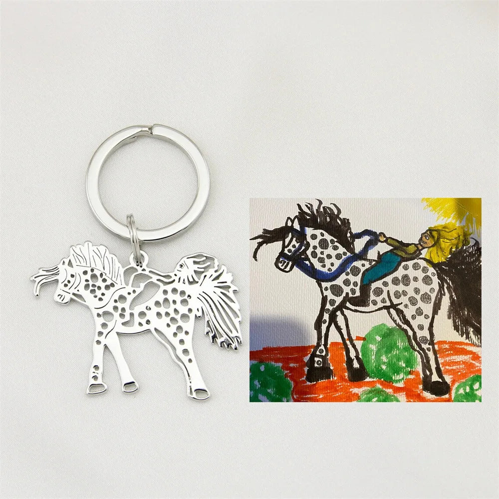 Custom Children's Graffiti Painting Stainless Steel Keychain Personalized Pendant Necklace and Keychain Fashion Accessory