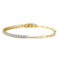RINNTIN SB119 Handmade 925 Sterling Silver Paperclip Chains in 14K Gold Plated with Cubic Zirconia Tennis Bracelet for Women