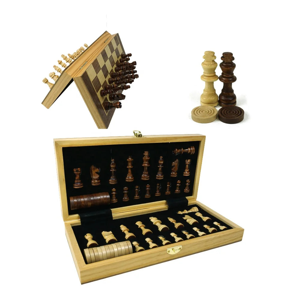 Manufacturer Wholesale Luxury Mini 11.5" Magnetic Portable Chess Board Game Set Tournament Wooden Chess Piece Set