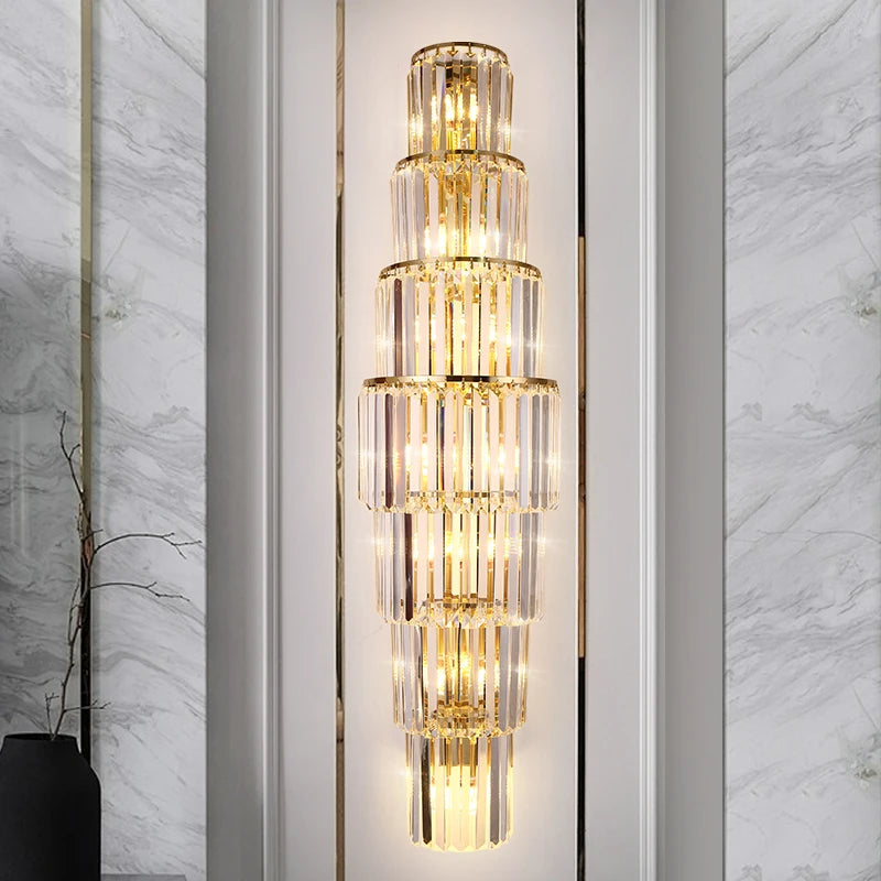 New Contemporary Golden Shining Crystal Wall Lamp Sconce Popular Indoor Decorative Bedroom Bathroom Living Room