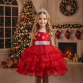 European Style Sparkling Fluffy Princess Evening Dress for Girl 2-10 Year Red Party Dresses for Prom Elegant Kid Birthday Dress