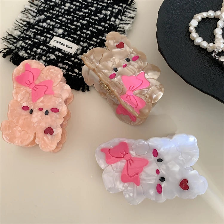 2024 Wholesale New Korean Sweet Girl Cellulose Acetate Bow Rabbit Hair Accessories Women Hair Claw Clip