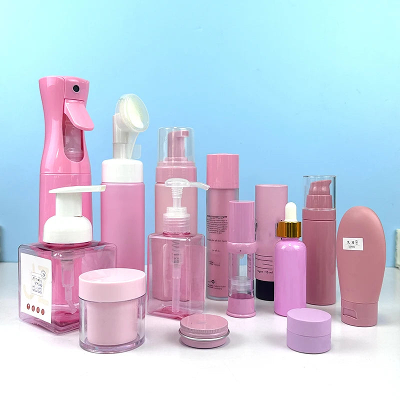 Custom Color Cosmetic Beauty Product Containers Bottle Jar and Tube Toner Cream Container Facial Lotion Skin Care Packaging Set