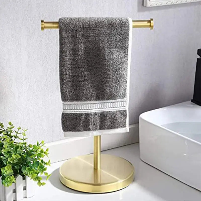 Brushed Gold Double Free Stand Deck Mount Towel Holder & Paper Towel Hanger for Bathroom-Eco-Friendly