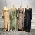 Loriya Hot Selling 3pcs Abaya Set Women Modest Dresses Wrap Skirt Linen Women Dresses Fashion Dubai Abaya Islamic Clothing