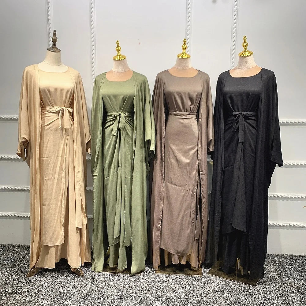 Loriya Hot Selling 3pcs Abaya Set Women Modest Dresses Wrap Skirt Linen Women Dresses Fashion Dubai Abaya Islamic Clothing