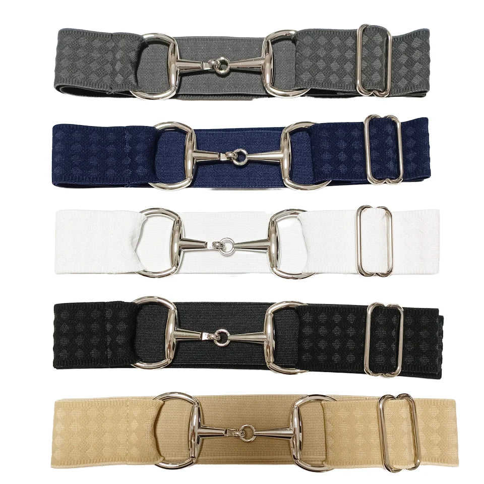 Free Custom Logo Engraved 1.5 Inch Elastic Stirrup Equestrian Belt with Snaffle Buckle Made of Nylon for Horses