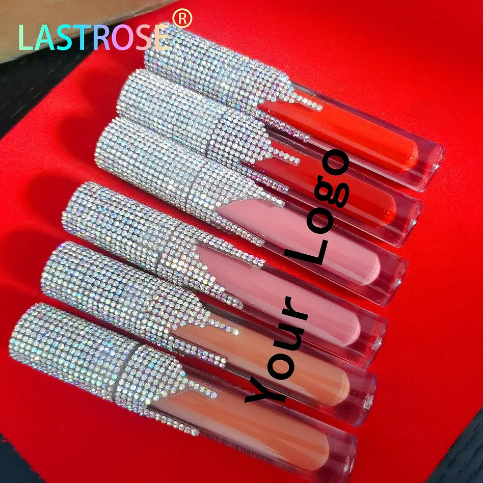 DIY Private Label Nude Lip Gloss Vendor Liquid Matte Lipstick Vegan Rhinestone Lipgloss With Diamond