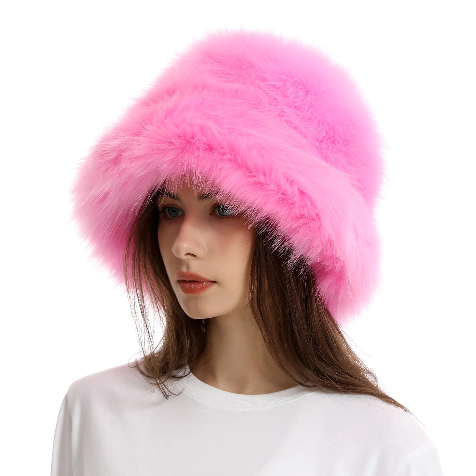 Trendy Fashion Winter Black Fox Fur Hat Mink Fisherman Suede Plush Caps Warm Bucket Hat for Ladies