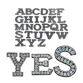 Hot Sales AB Color Embroidered Iron-On Nonwoven Felt Rhinestone Letter Patches for Clothes and Bags