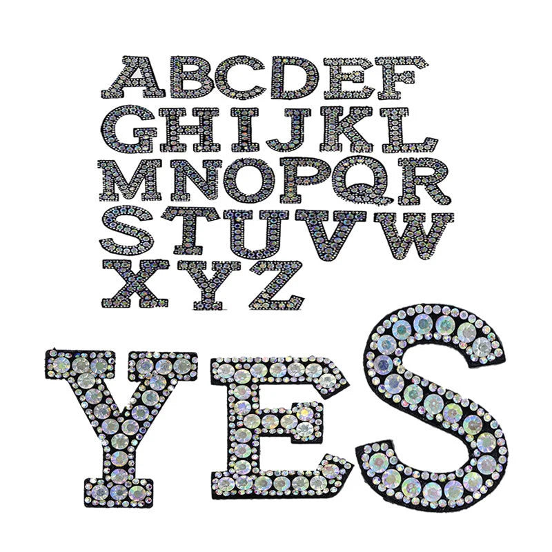 Hot Sales AB Color Embroidered Iron-On Nonwoven Felt Rhinestone Letter Patches for Clothes and Bags