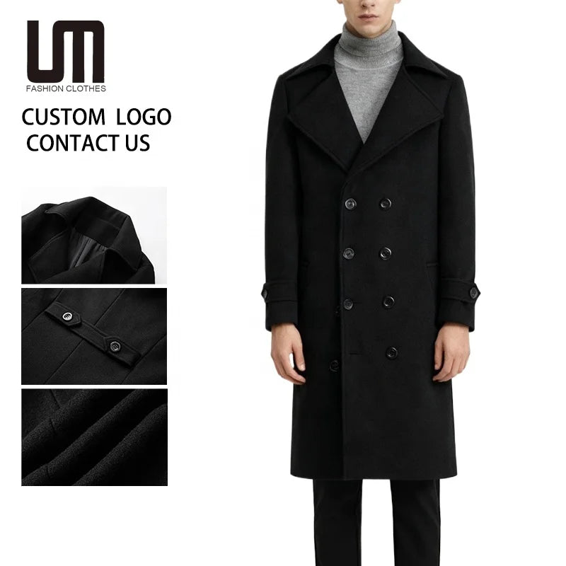 OEM Service Autumn Winter Wholesale Fashion Casual Wool Outwear Medium Length Thickened Windbreaker Jacket Coats for Men