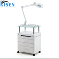 Kisen Hot Sale Beauty and Hair Spa Salon Furniture White Trolley Carbient Cart Multifunction Trolleys with LED Lamp Lighting